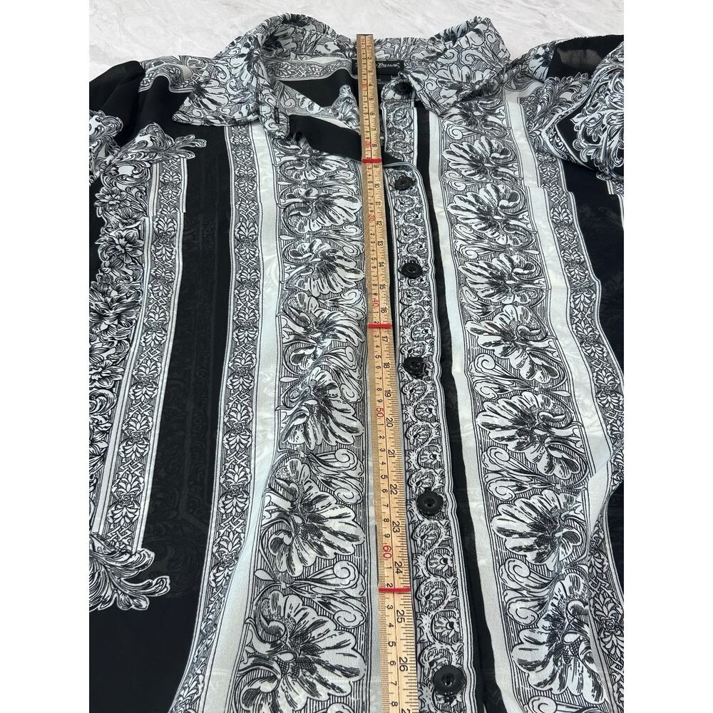 Maggie Barnes paisley black and white print button-up shirt, size 2X - Picture 6 of 8